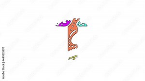 Letter T isolated on clear White background. 4K video. Animated cartoon Unique font. Colorful bright contrasting fun doodle symbol, ornament. Capital Letter T for alphabet, user interface, app, game.