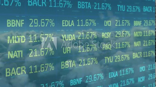 Transparent overlay appearing over clouds updating code percentages to visualize market shifts