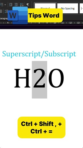 Tombol Kombinasi Untuk superscript dan subscript #word #tipsword #shorcut #shorts