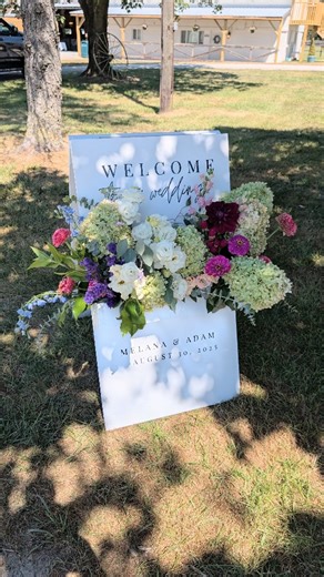 Designing the details 🙌🏻 Guest experience is at the top of the 2026 trend setting wedding list! We offer rentals like this personalized wedding sign! These add-ons mean fewer vendors for you to coordinate!! Our design work goes beyond the bloom. Ask us about our curated rental collection for your 2026 or 2027 date. #ohioweddingflorist #cincinnatiweddings #cincinnatiwedding #cincinnatiweddingflorist | Maple Leaf Barn