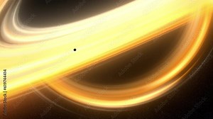 A swirling vortex of intense gravitational forces create visual distortions as light bends and stretches around the event horizon create by the mysterious and awe-inspiring power of black holes