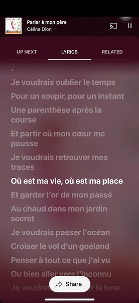 Parler à Mon Père by Celine Dion paroles