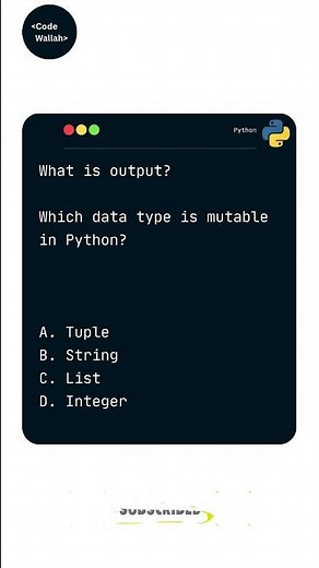 Which Data Type Is Mutable in Python? | Python Quiz for Beginners |‪@codewallah‬