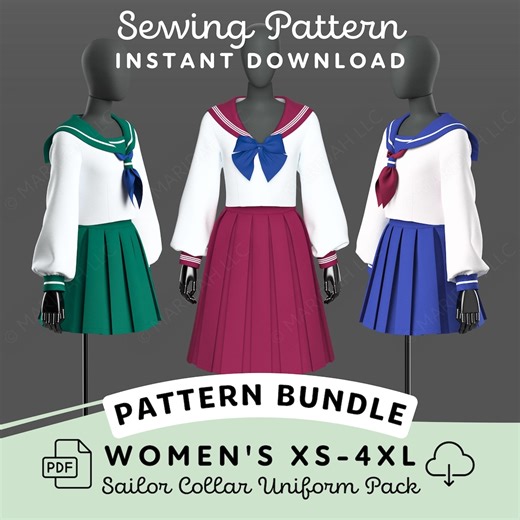 Seifuku Sailor Uniform Sewing Pattern Bundle | XS-4XL Cosplay (PDF Digital Download) - Etsy