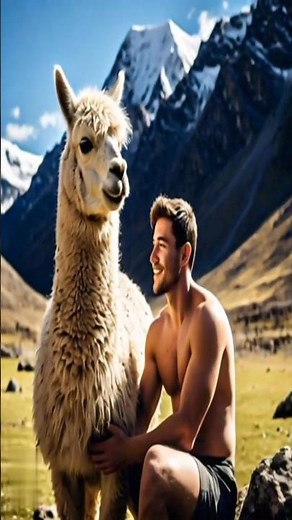 Modern Man Enjoys Riding Soft Back of Alpaca