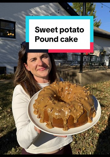 Sweet potato pound cake! @Janelle thanks for the recipe! It’s seriously amazing!! Recipe: Pound Cake: 3 large sweet potatoes (wash & poke holes in each, roast them on 425 degrees for an hour before puréeing in a blender until smooth) 2 sticks unsalted softened butter 1 cup brown sugar 1/2 cup white sugar 1 tbsp vanilla extract 3 large eggs 1 tbsp cinnamon 1 tsp nutmeg 1 tsp allspice Orange or red/yellow food coloring (optional) 3 cups all purpose flour (sifted) 1 tsp baking soda 1 tsp baking pow