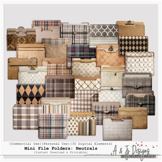 Mini File Folders: Neutrals | Graphic Paper Pockets | Junk Journal Tucks & Scrapbooking Ephemera - Etsy