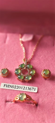 Natural Green Jade Jewelry Set, 3-piece Sterling Silver Rose Gold Plated Set, Jade Pendant Necklace, Stud Earrings & Ring, Good Luck Gift - Etsy
