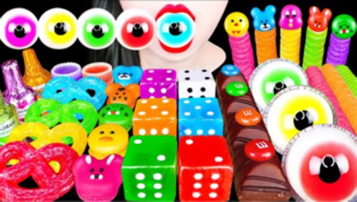 ♡ Hongyu·中文字幕 ♡ 骰子糖果，眼珠软糖，动物马卡龙，巧克力棒&豆，水果圈吸管和椒盐饼干琥珀糖等