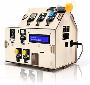 KEYESTUDIO ESP32 Smart Home Starter Kit for Arduino and Python,Electronics Home Automation Coding, Wooden House DIY Sensor Kit STEM Educational Set for Adults 14+ Teens