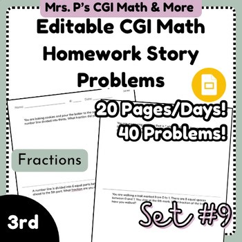 Editable CGI Math Story Problem Homework Set 9 - Fractions Third Grade