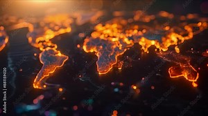 World Map Highlighting Continents Affected by Climate Change. Concept Climate Change Crisis, Global Warming Impact, Environmental Hazards, world map, Geographical Regions