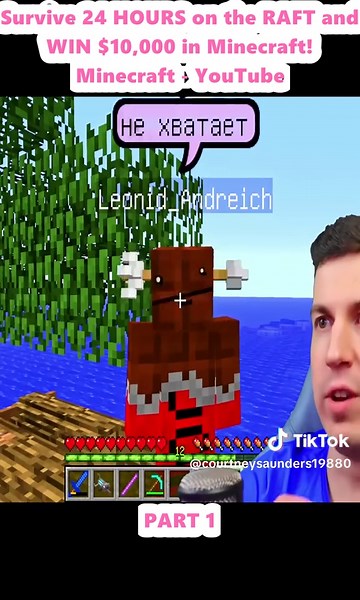 Survive 24 HOURS on the RAFT and WIN $10,000 in Minecraft! Minecraft - YouTube (1)