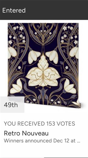 ✨ Some lovely news to brighten up the end of the year! ✨ I entered 18 design challenges on Spoonflower this year, and three of my designs placed in the top 100: 🎨 Retro Nouveau - 49th place (153 votes) 🎃 Retro Halloween - 68th place (127 votes)🌴 Palm Springs - 71st place (126 votes) @Spoonflower Creating these patterns brings me so much joy, and knowing that people connect with my work means the world to me. Each vote is a little reminder that what I make matters. Thank you to everyone who ha