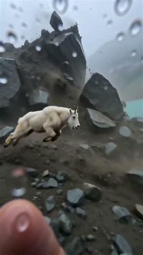 Mountain Goat Narrowly Escapes MASSIVE Rockfall With Epic Leap! 🐐💥 #naturelovers #wildlife #nature