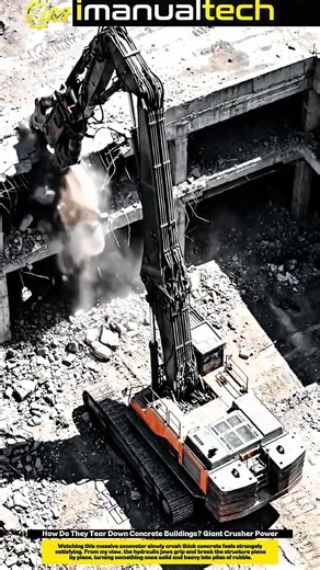 How Do They Tear Down Concrete Buildings? Giant Crusher Power