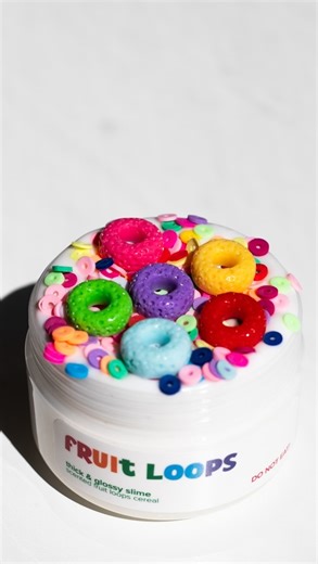 On Cloud Slime on Instagram: "Was fruit loops your favourite as a kid? We upgraded this cereal slime with fruit loop cereal CHARMS this time around and are in LOVE!!! We added more inventory for our Bread & Butter slime that sold out last night too so shop away!! 🥰❤️ #slime #fruitloops #cerealslime #slimeaustralia #rainbowslime"