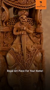Handcrafted to perfection!​ This iconic master-piece named Royal Tuskers is made with authentic Sandalwood and uses intricate motifs & contours inspired by South Indian temples to bring its beauty to life. ​ Bring home this beautifully crafted piece from The Bombay Store and add art to your interiors.​ #TheBombayStore #Carvings #WoodIdols #SandalWoodIdols #SandalwoodCarving | The Bombay Store