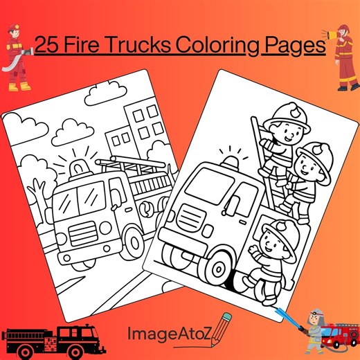 25 Fire Truck Coloring Pages for Kids | Printable A4 PDF - Etsy