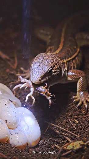 Lizard Eating Insect Near Eggs | Wild Reptile Feeding Close-Up Macro #shorts #lizard