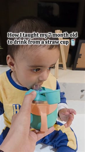 Yashika Raparia on Instagram: "At 6 months we can start offering water, breastmilk or formula in an open or straw cup. This trick will help them to learn to drink from a straw cup in no time 😍 Prefer straw cups over sippy cups coz the former are better for oral speech development 🙃 Looking for the best straw cups for baby? Comment "cup"' for the link of the one we are using🥤 Share with more parents 💕 #babymilestone #7monthold #strawcup #babytipsandtricks #parentinghack"
