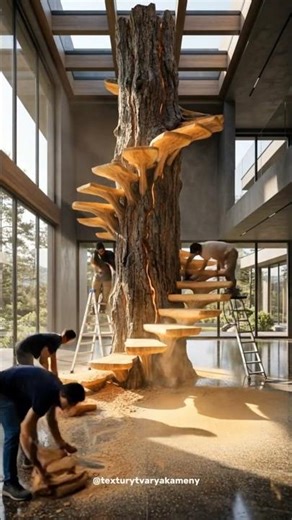 From Tree Trunk to Epic Wooden Staircase 🌳Master Wood Carving Transformation #qualityflooring