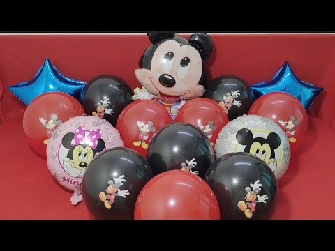 FUN MICKEY MOUSE MYLAR THEME BALLOON AND LOT'S OF BALLOONS POPPING l SATISFYING VIDEO
