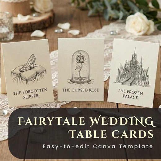 Fairytale Wedding Table Cards | Fantasy Table Names | Princess Storybook Wedding Decor | Editable Canva Template | Instant Download - Etsy