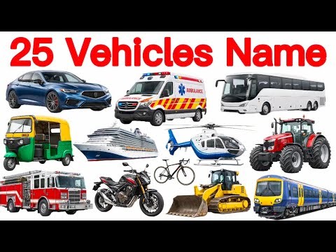25 Vehicles Name English and Hindi | 25 Vehicles Name | Learn Vehicles for Kids, Car Train Bus Bike