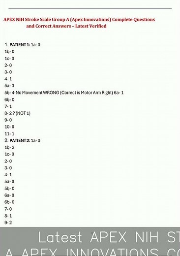 Latest APEX NIH STROKE SCALE GROUP A APEX INNOVATIONS COMPLETE QUESTIONS AND CORRECT ANSWERS LATEST