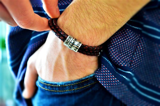 Custom Leather Bead Bracelet, Personalized Stainless Steel Beads - Etsy