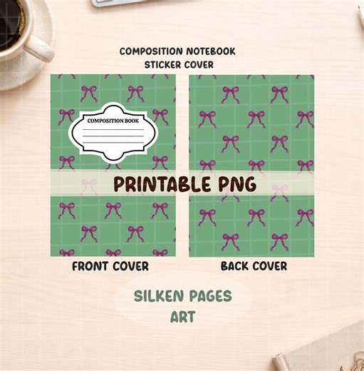 Coquette Bow Composition Notebook Cover PNG | Preppy Printable School Notebook Cover | Cute Sage Green Digital Download - Etsy