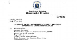 DepEd Order No. 025, s. 2023 : Guidelines on the Procurement and Quality Assurance of Textbooks and Teacher’s Manuals