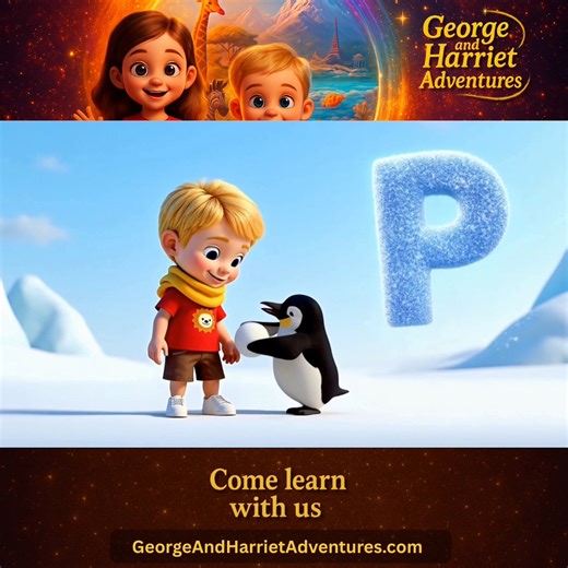 George and Harriet Adventures on Instagram: "Learn the Letter P for Penguin with George & Harriet! 🅰️🧒👧✨ 🌟 Checkout the full video https://youtu.be/sEmmcCU3Bxw 🎨 Checkout our coloring book that inspired this adventure https://amzn.to/4o64TFN Letter P, Learn letter P, Letter P for Penguin, ABC learning for kids, Alphabet for preschool, Phonics for kids, Early literacy, Learn ABCs, Kids educational cartoon, George and Harriet Adventures, Preschool learning video, Kindergarten phonics, Letter 