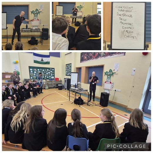 Year 6 and 7 pupils had the chance to be creative with mr Phormula, a world class rapper and beatboxing champion. He is a Welsh-speaker who performs in Welsh and English. Cafodd Blwyddyn 6 a 7 y cyfle I fod yn greadigol gyda Mr Phormula, rapiwr byd-enwog a phencampwr beatboxing. Mae e'n Gymro Cymraeg ac yn perfformio yn Gymraeg a Saesneg. | Ysgol Penrhyn Dewi
