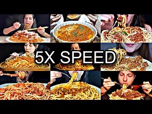 EATING SPAGHETTI BOLOGNESE PASTA ASMR MUKBANG COMPILATION | *5X SPEED* | *SATISFYING BIG BITES ASMR*