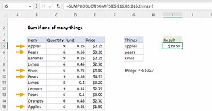 Sum if one of many things