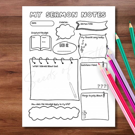 Sermon Notes Printable for Kids, Childrens Church Sunday School Activity, Kids Bible Study, Elementary Teen Church Worship Service Worksheet - Etsy