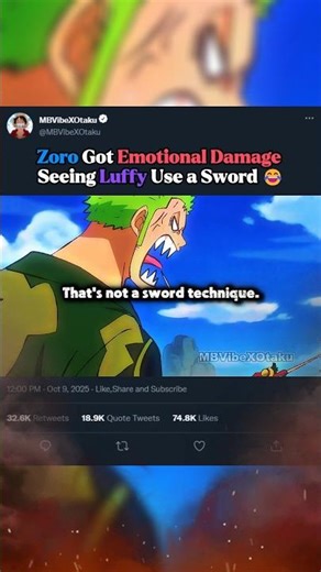 Zoro Got Emotional Damage Seeing Luffy Use a Sword 😂 #shorts #luffy #onepiece #zoro