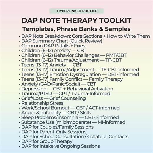 DAP Progress Notes Phrase Bank PDF Therapist Documentation Template Sentence Starters Ongoing Counselor Charting Children Teens Adults - Etsy