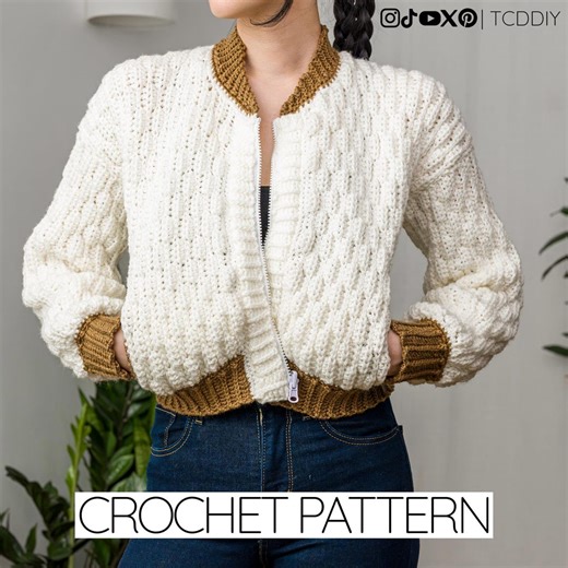 Crochet Pattern | Reversible Bomber Jacket W. Full Zip | PDF Download - Etsy