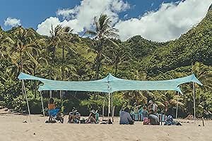 Neso Party Tent, 8 Ft Height, 11X22 Ft, 23 Pounds, Canopy Event Tent for On and Off The Beach (Aqua Fronds)