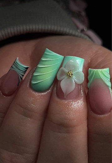 Spring Nail Art: Teal Green Medium French Tips