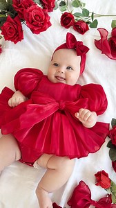 Sweet angel Charlie in her Dolly Ruby Red Romper 🌹❤️🍒✨ https://arabellaandrose.com.au/collections/baby-girl-special-occasion | Arabella And Rose