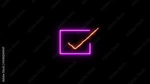 neon glowing check mark icon animation select right yes sign checkbox confirm success correct animated.checkmark inside a circle animated. glowing neon line check mark animation4k