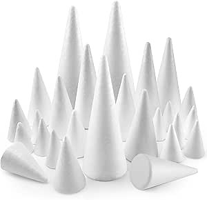 Yalumo 26 Pack Foam Cones for Crafts, 5 Size White Polystyrene Foam Tree Cones 8, 6, 4.3, 3, 2.4 Inch Tall for DIY Art Projects, Christmas Trees, Gnomes, Holiday Decorations, Wedding, Crafts Supplies