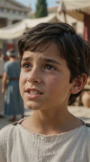 Father and Son Walking Through the Agora in Ancient Greece