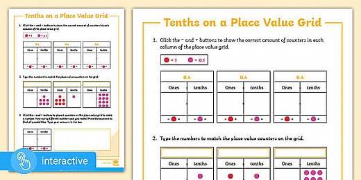 Interactive PDF: White Rose Maths Supporting Year 4: Spring Block 4 Decimals: Tenths on a Place Value Grid