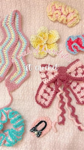 7 days of crochet hair accessories—full tutorials on my channel! 🌸
