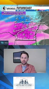 Weekend winter storm update! Heavy snow north, sleet and freezing rain central, and heavy freezing rain for south Arkansas. Severe travel impacts are expected and power outages are possible across south Arkansa! #arkansas #weather #winter | Meteorologist James Bryant